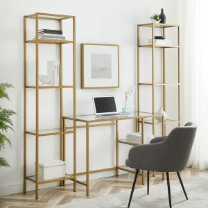 Crosley Furniture - Aimee 3Pc Desk And Etagere Set Soft Gold - Desk & 2 Narrow Etageres - KF65005GL