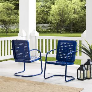 Crosley Furniture - Bates 2Pc Outdoor Metal Chair Set Navy - 2 Armchairs - CO1025-NV