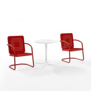 Crosley Furniture - Bates 3 Piece Outdoor Bistro Set Bright Red Gloss/White Satin - Bistro Table & 2 Chairs - KO10009RE