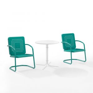 Crosley Furniture - Bates 3 Piece Outdoor Bistro Set Turquoise Gloss/White Satin - Bistro Table & 2 Chairs - KO10009TU