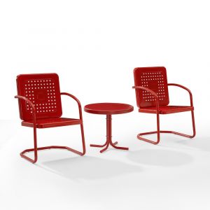 Crosley Furniture - Bates 3 Piece Outdoor Chair Set Bright Red Gloss - Side Table & 2 Chairs - KO10019RE