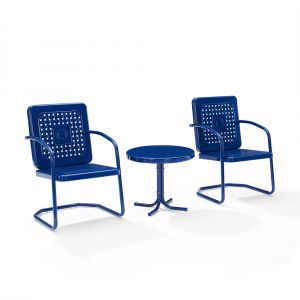 Crosley Furniture - Bates 3Pc Outdoor Metal Chair Set Navy Gloss/White Satin - Side Table & 2 Armchairs - KO10019NV