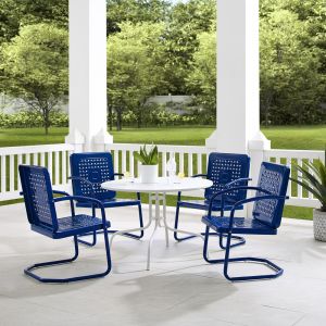 Crosley Furniture - Bates 5Pc Outdoor Metal Dining Set Navy Gloss/White Satin - Dining Table & 4 Armchairs - KO10017NV