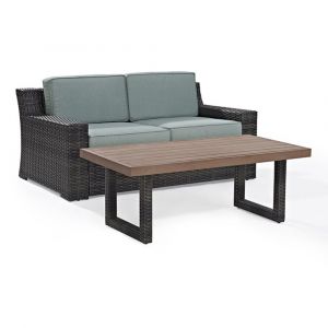 Crosley Furniture - Beaufort 2 Pc Outdoor Wicker Seating Set With Mist Cushion - Loveseat, Coffee Table - KO70097BR