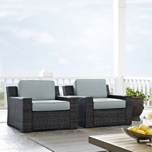 Crosley Furniture - Beaufort 2 Pc Outdoor Wicker Seating Set With Mist Cushion - Two Outdoor Wicker Chairs - KO70100BR
