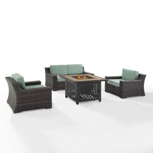 Crosley Furniture - Beaufort 4 Piece Outdoor Wicker Conversation Set With Fire Table Mist/Brown - Fire Table, Loveseat, & 2 Chairs - KO70176BR