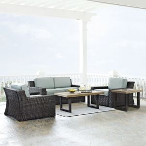 Crosley Furniture - Beaufort 5 Pc Outdoor Wicker Seating Set With Mist Cushion - Loveseat, Two Chairs, Coffee Table, Side Table - KO70123BR-MI