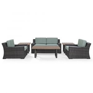 Crosley Furniture - Beaufort 6 Pc Outdoor Wicker Seating Set With Mist Cushion - Loveseat, Two Chairs, Two Side Tables, Coffee Table - KO70131BR-MI