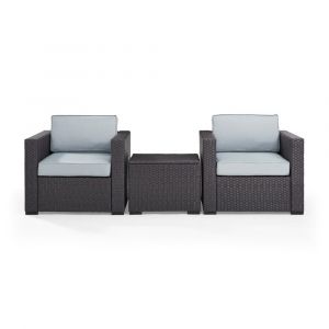 Crosley Furniture - Biscayne 2 Person Outdoor Wicker Seating Set in Mist - Two Outdoor Wicker Chairs & Coffee Table - KO70104BR-MI