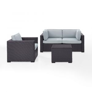 Crosley Furniture - Biscayne 3 Person Outdoor Wicker Seating Set in Mist - Two Corner Chairs, One Arm Chair, One Coffee Table - KO70115BR-MI