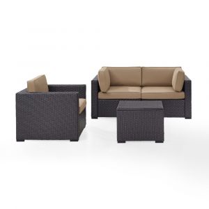 Crosley Furniture - Biscayne 3 Person Outdoor Wicker Seating Set in Mocha - Two Corner Chairs, One Arm Chair, One Coffee Table - KO70115BR-MO