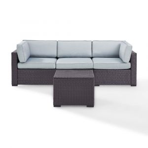 Crosley Furniture - Biscayne 3Pc Outdoor Wicker Sofa Set in Mist - One Loveseat, One Corner & Coffee Table - KO70111BR-MI