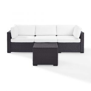 Crosley Furniture - Biscayne 3 Piece Outdoor Wicker Sectional Set White/Brown - Loveseat, Corner, Coffee Table - KO70111BR-WH