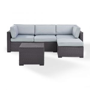 Crosley Furniture - Biscayne 4Pc Outdoor Wicker Sectional Set in Mist - One Loveseat, One Corner Chair, Ottoman, Coffee Table - KO70105BR-MI