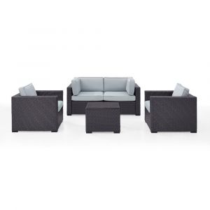 Crosley Furniture - Biscayne 4 Person Outdoor Wicker Seating Set in Mist - Two Armchairs, Two Corner Chair, Coffee Table - KO70110BR-MI_CLOSEOUT