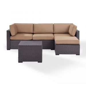 Crosley Furniture - Biscayne 4Pc Outdoor Wicker Sectional Set in Mocha - One Loveseat, One Corner Chair, Ottoman, Coffee Table - KO70105BR-MO