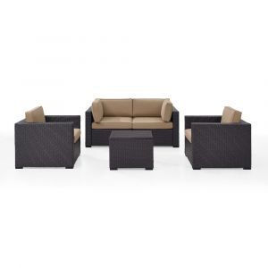 Crosley Furniture - Biscayne 4 Person Outdoor Wicker Seating Set in Mocha - Two Armchairs, Two Corner Chair, Coffee Table - KO70110BR-MO