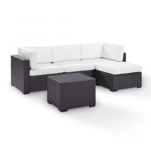Crosley Furniture - Biscayne 4Pc Outdoor Wicker Sectional Set in White - One Loveseat, One Corner Chair, Ottoman, Coffee Table - KO70105BR-WH