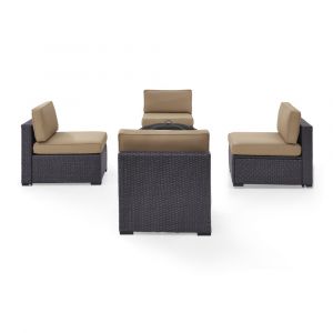Crosley Furniture - Biscayne 4 Person Outdoor Wicker Seating Set in Mocha - Four Armless Chairs, Ashland Firepit - KO70122BR-MO