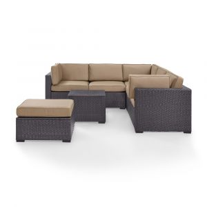 Crosley Furniture - Biscayne 5Pc Outdoor Wicker Sectional Set in Mocha - Two Loveseats, One Corner Chair, Coffee Table, Ottoman - KO70106BR-MO