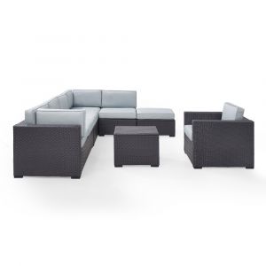 Crosley Furniture - Biscayne 6Pc Outdoor Wicker Sectional Set in Mist - Two Loveseats, One Armless Chair, One Arm Chair, Coffee Table, Ottoman - KO70107BR-MI