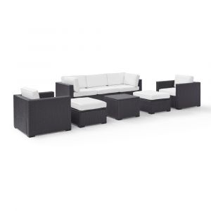 Crosley Furniture - Biscayne 7Pc Outdoor Wicker Sectional Set in White - One Loveseat, Two Arm Chairs, One Corner Chair, One Coffee Table, Two Ottomans - KO70113BR-WH