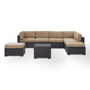 Crosley Furniture - Biscayne 6Pc Outdoor Wicker Sectional Set in Mocha - Two Loveseats, One Armless Chair, Coffee Table, Two Ottomans - KO70114BR-MO