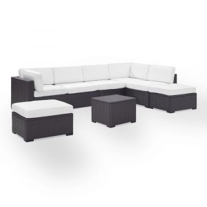 Crosley Furniture - Biscayne 6Pc Outdoor Wicker Sectional Set in White - Two Loveseats, One Armless Chair, Coffee Table, Two Ottomans - KO70114BR-WH