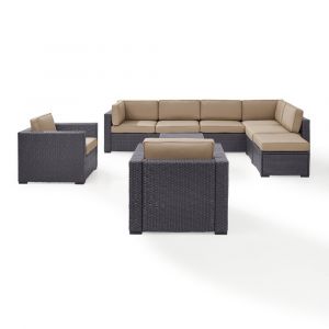 Crosley Furniture - Biscayne 7Pc Outdoor Wicker Sectional Set in Mocha - Two Loveseats, Two Arm Chairs, One Armless Chair, Coffee Table, Ottoman - KO70108BR-MO