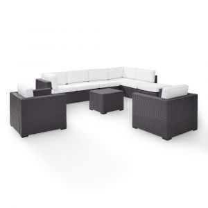 Crosley Furniture - Biscayne 7Pc Outdoor Wicker Sectional Set in White - Two Loveseats, Two Arm Chairs, One Armless Chair, Coffee Table, Ottoman - KO70108BR-WH