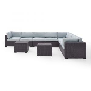 Crosley Furniture - Biscayne 7Pc Outdoor Wicker Sectional Set in Mist - Three Loveseats, Two Armless Chair, Two Coffee Table - KO70109BR-MI