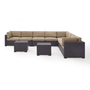 Crosley Furniture - Biscayne 7Pc Outdoor Wicker Sectional Set in Mocha - Three Loveseats, Two Armless Chair, Two Coffee Table - KO70109BR-MO