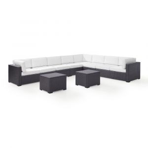 Crosley Furniture - Biscayne 7Pc Outdoor Wicker Sectional Set in White - Three Loveseats, Two Armless Chair, Two Coffee Table - KO70109BR-WH