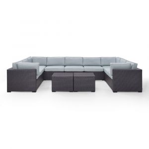 Crosley Furniture - Biscayne 7Pc Outdoor Wicker Sectional Set in Mist - Four Loveseats, One Armless Chair, Two Coffee Tables - KO70112BR-MI