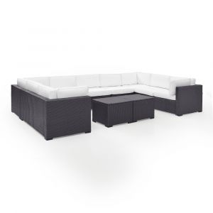 Crosley Furniture - Biscayne 7Pc Outdoor Wicker Sectional Set in White - Four Loveseats, One Armless Chair, Two Coffee Tables - KO70112BR-WH