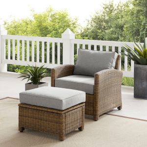 Crosley Furniture - Bradenton 2Pc Outdoor Wicker Armchair Set Gray /Weathered Brown - Armchair & Ottoman - KO70181WB-GY