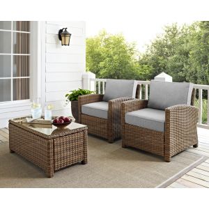Crosley Furniture - Bradenton 2Pc Outdoor Wicker Armchair Set Gray/Weathered Brown - 2 Armchairs - KO70026WB-GY
