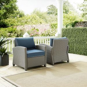 Crosley Furniture - Bradenton 2Pc Outdoor Wicker Armchair Set Navy/Gray - 2 Armchairs - KO70026GY-NV_CLOSEOUT