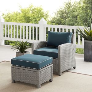 Crosley Furniture - Bradenton 2Pc Outdoor Wicker Armchair Set Navy/Gray - Armchair & Ottoman - KO70181GY-NV