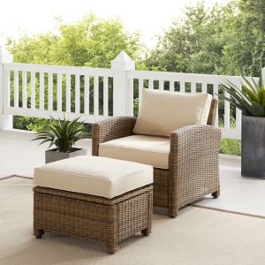 Crosley Furniture - Bradenton 2Pc Outdoor Wicker Armchair Set Sand/ Weathered Brown - Armchair & Ottoman - KO70181WB-SA