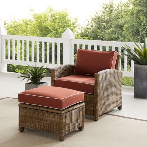 Crosley Furniture - Bradenton 2Pc Outdoor Wicker Armchair Set Sangria/ Weathered Brown - Armchair & Ottoman - KO70181WB-SG