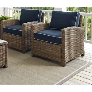 Crosley Furniture - Bradenton 2 Piece Outdoor Wicker Seating Set with Navy Cushions - Two Arm Chairs - KO70026WB-NV