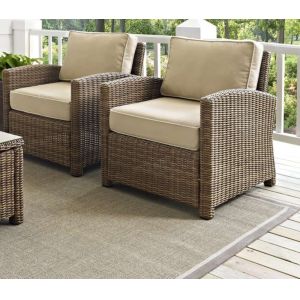Crosley Furniture - Bradenton 2 Piece Outdoor Wicker Seating Set with Sand Cushions - Two Arm Chairs - KO70026WB-SA