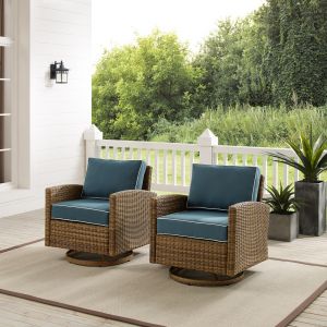Crosley Furniture - Bradenton 2Pc Outdoor Wicker Swivel Rocker Chair Set Navy/Weathered Brown - 2 Swivel Rockers - KO70423WB-NV