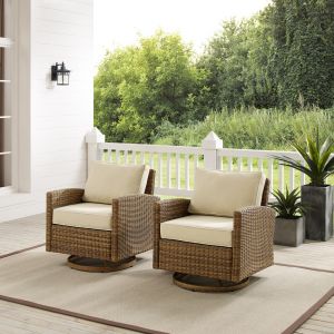 Crosley Furniture - Bradenton 2Pc Outdoor Wicker Swivel Rocker Chair Set Sand/Weathered Brown - 2 Swivel Rockers - KO70423WB-SA