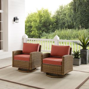 Crosley Furniture - Bradenton 2Pc Outdoor Wicker Swivel Rocker Chair Set Sangria/Weathered Brown - 2 Swivel Rockers - KO70423WB-SG