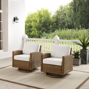 Crosley Furniture - Bradenton 2Pc Swivel Rocker Chair Set - Sunbrella White/Weathered Brown - 2 Swivel Rockers - KO70423WB-WH