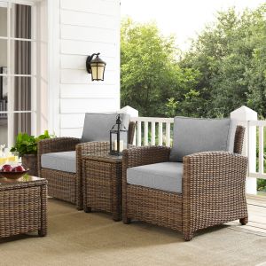 Crosley Furniture - Bradenton 3Pc Outdoor Wicker Armchair Set Gray/Weathered Brown - Side Table & 2 Armchairs - KO70052WB-GY