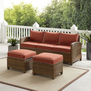Crosley Furniture - Bradenton 3Pc Outdoor Wicker Sofa Set Sangria/Weathered Brown - Sofa & 2 Ottomans - KO70186WB-SG
