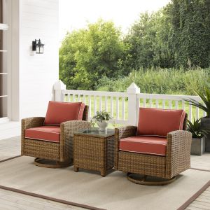 Crosley Furniture - Bradenton 3Pc Outdoor Wicker Swivel Rocker Chair Set Sangria/Weathered Brown - Side Table & 2 Swivel Rockers - KO70424WB-SG